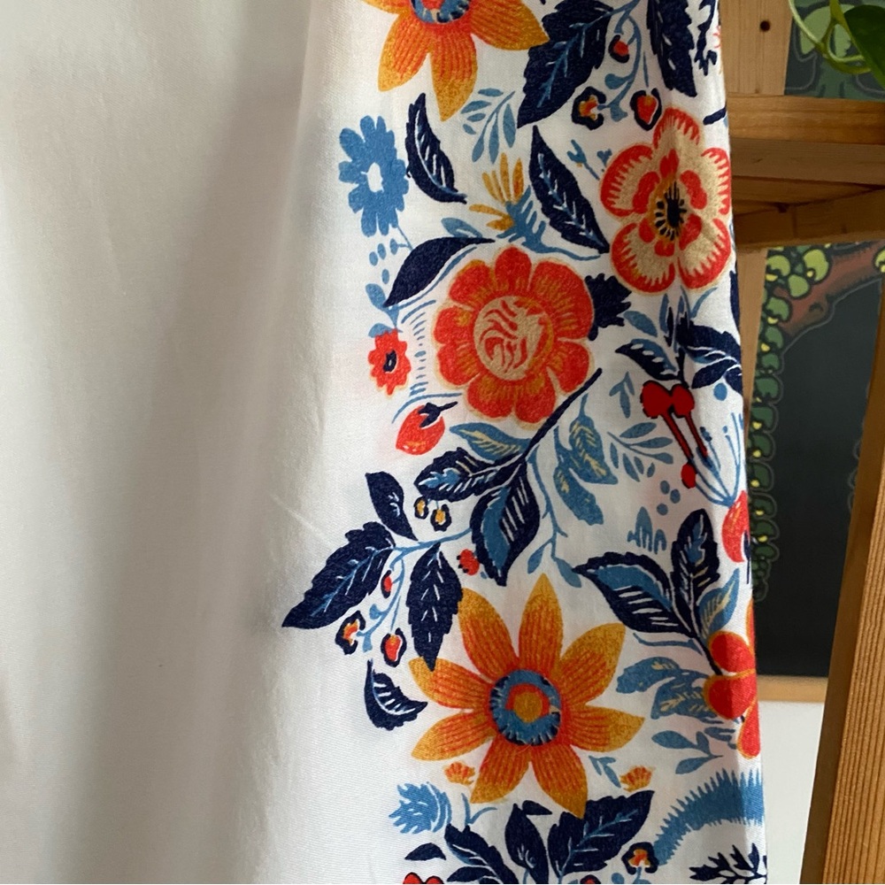 Anthropologie White Blue Orange Floral Print Pajama Pants XL - Picture 9 of 16